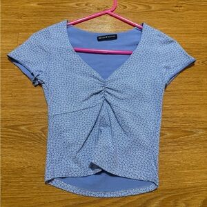 Brandy Melville Blue Patterned V-Neck Tee